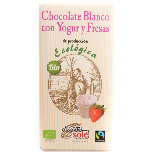 Chocolate blanco con yogur y fresas ecológico