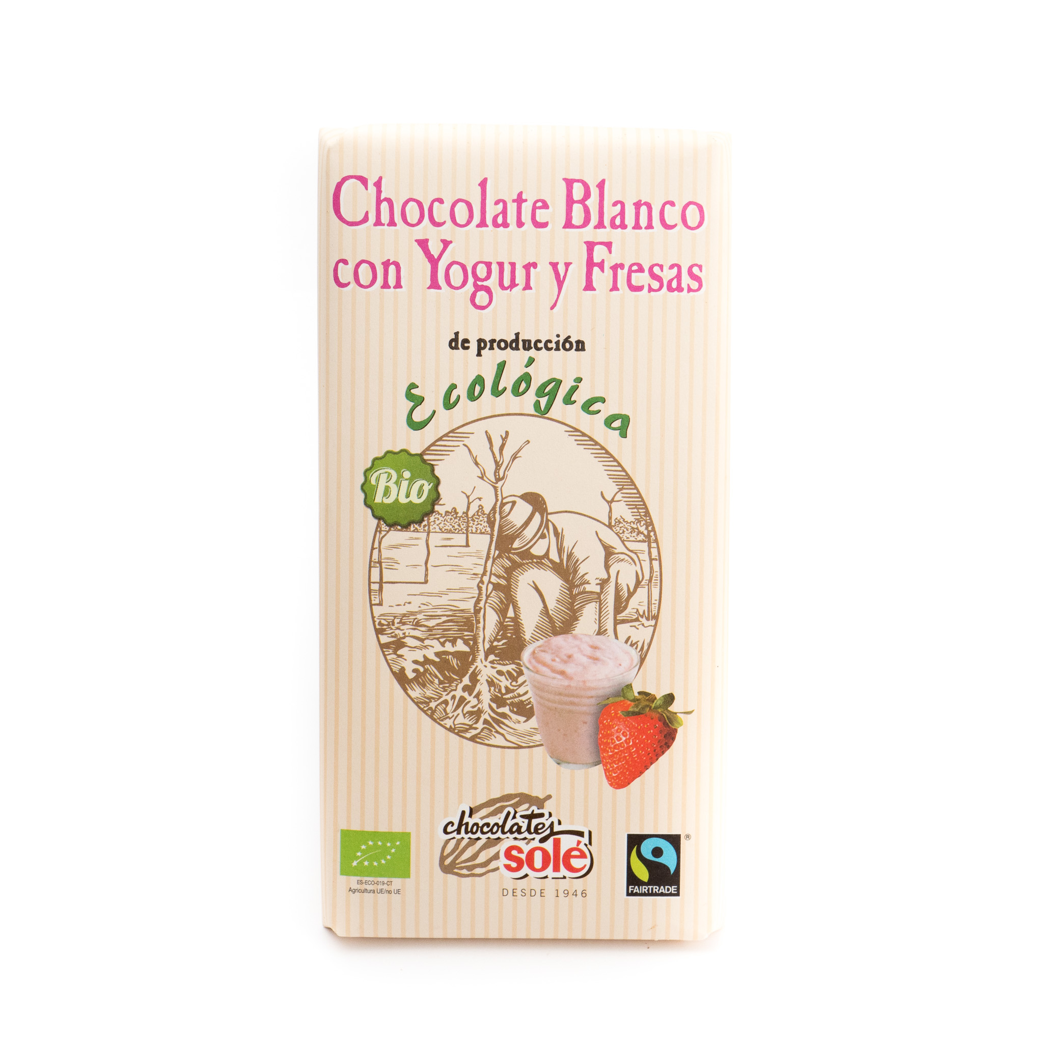 Chocolate blanco con yogur y fresas ecológico