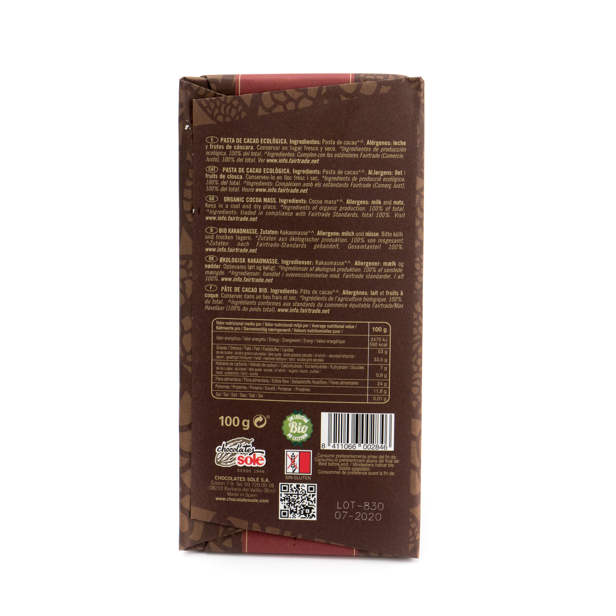 Chocolate negro 100% ecológico